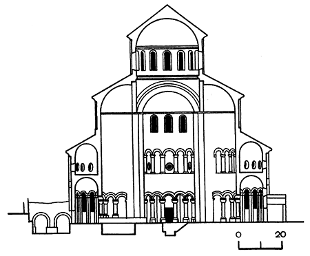 Cathedral; east-west elevation (Reconstructed by T. Thoramanian)